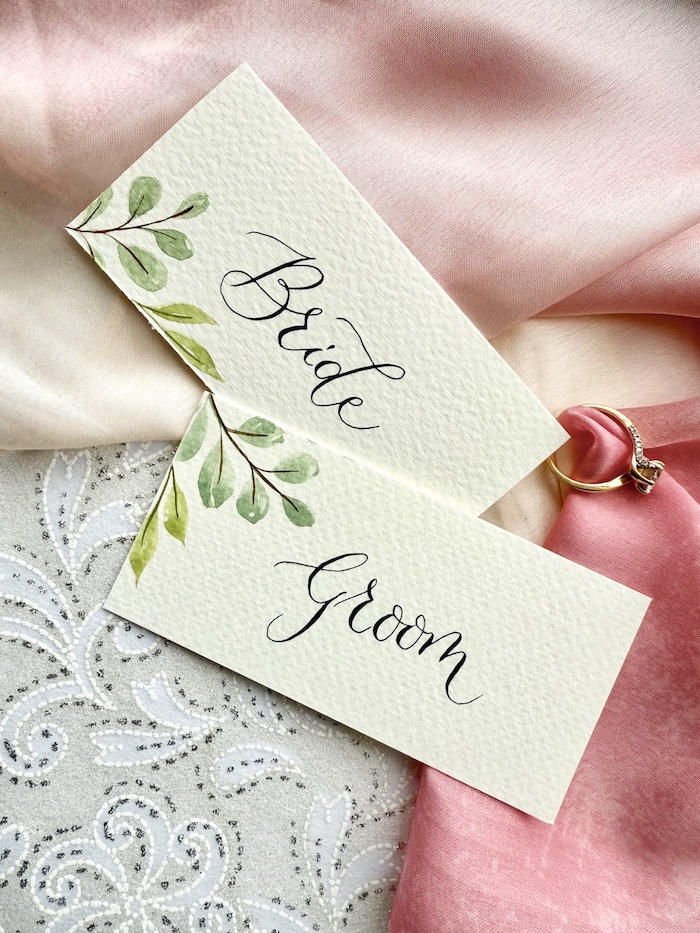 Hand painted watercolor wedding place card