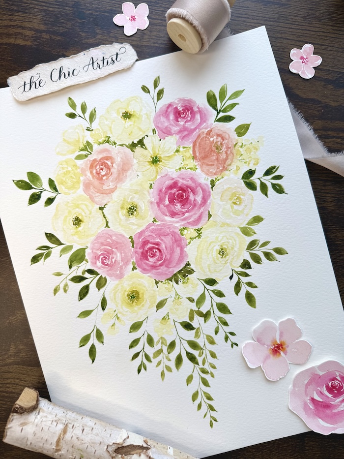 Hand painted watercolor wedding Bouquet