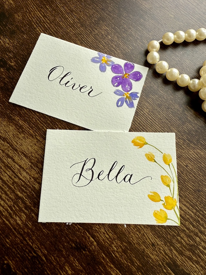 Hand painted watercolor wedding place cards
