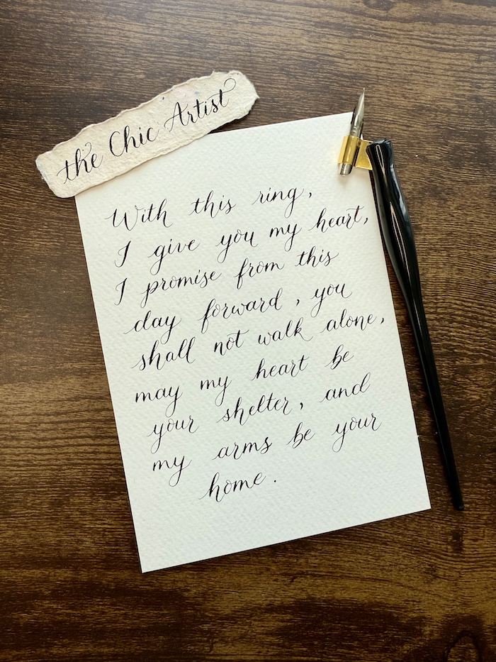 Hand written calligraphy wedding vows
