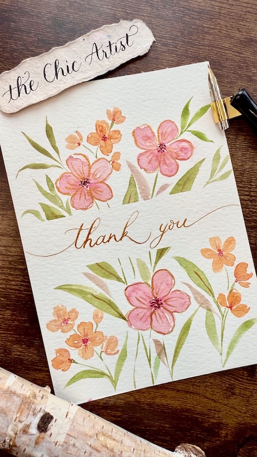 Hand pinted watercolor thank you card