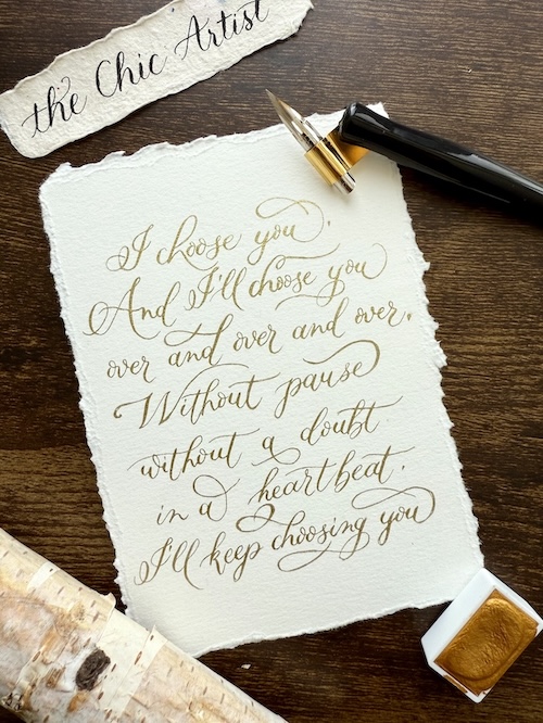 Hand written calligraphy wedding vows