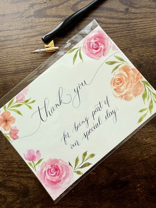 Hand pinted watercolor thank you card