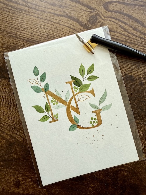 Hand painted watercolor monogram