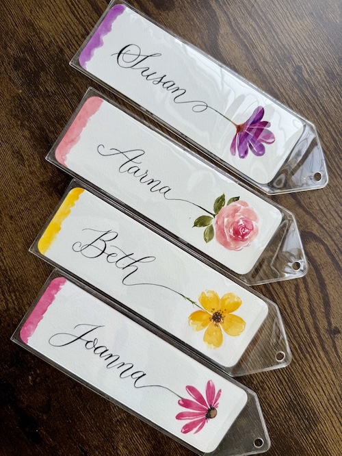 Hand painted watercolor wedding personalized bookmarks wedding favor