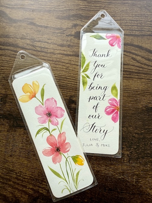 Hand painted watercolor wedding personalized bookmarks wedding favor