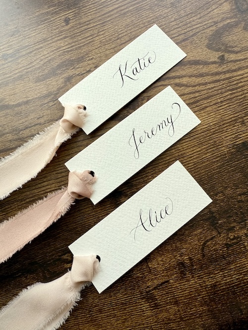 Hand painted calligraphy wedding place cards