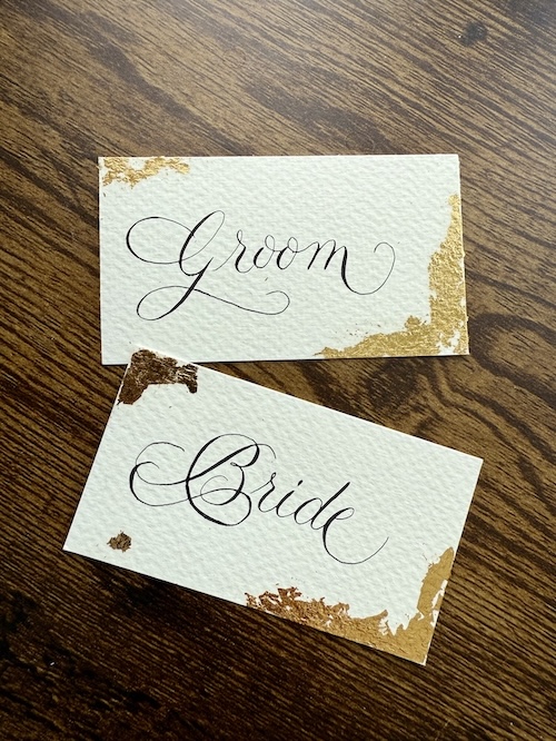 Hand painted calligraphy wedding place cards