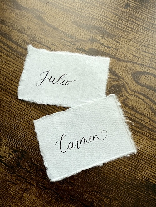 Hand painted calligraphy wedding place cards