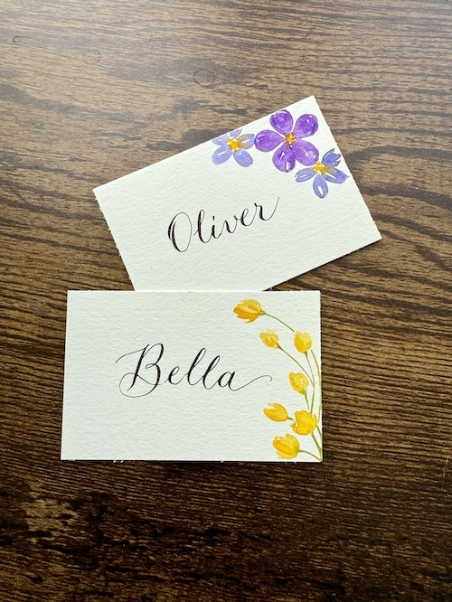 Hand painted calligraphy wedding place cards