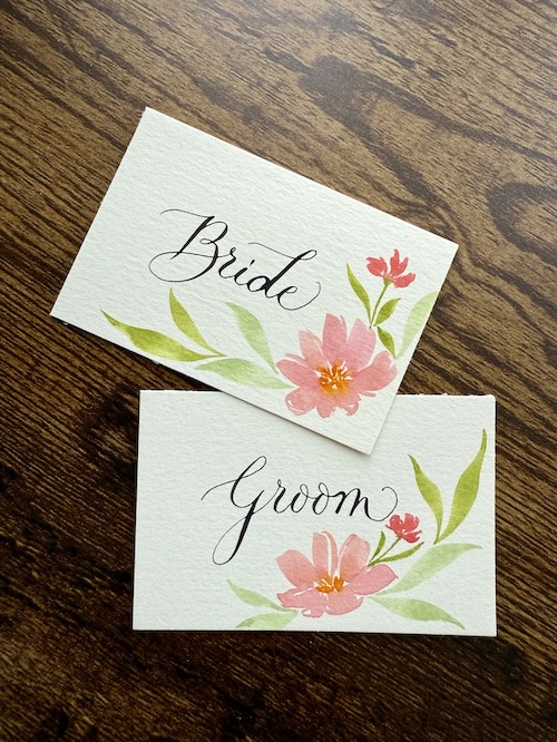 Hand painted calligraphy wedding place cards