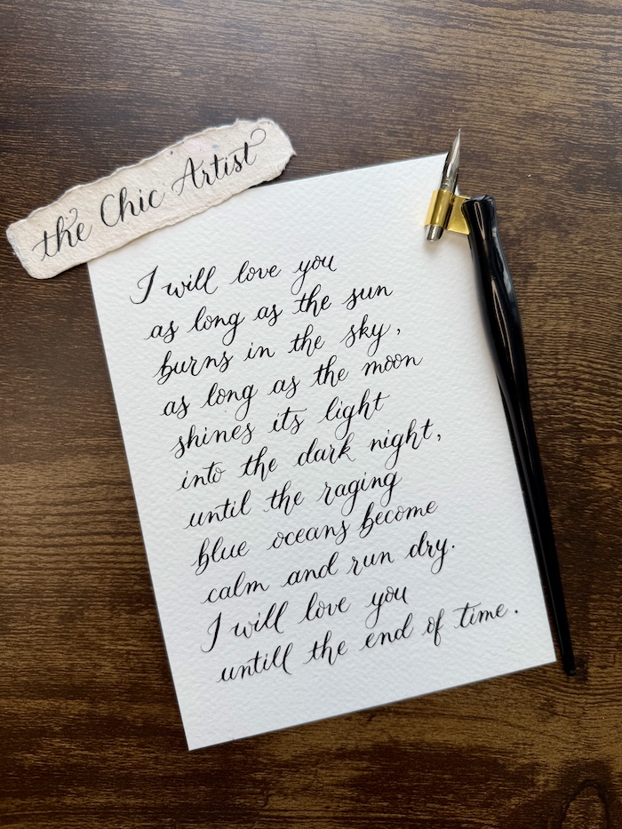 Hand written calligraphy wedding vows